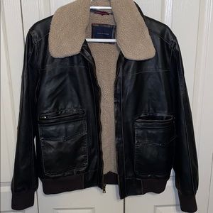 tommy hilfiger leather bomber jacket